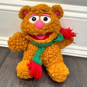 VINTAGE 1987 The Muppets Christmas Fozzi Bear Stuffed Animal Plush Green Scarf
